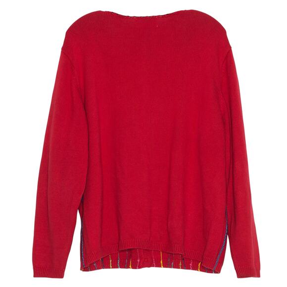 Vintage Cardigan Sweater Rainbow Cottage Preppy 90s Cozy Retro Stripe Red 1X - Picture 2 of 6